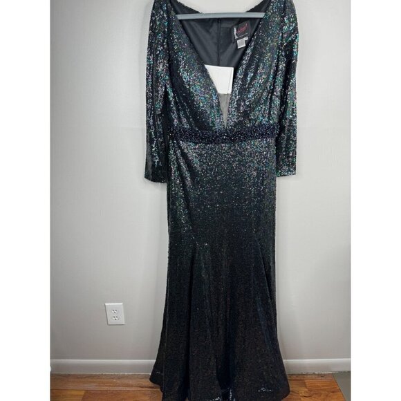 Mac Duggal 67246 Multi-Colored Sequin Beaded Waist Trumpet Gown Size 14W NWT - Picture 4 of 8